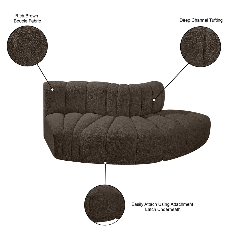 Meridian Arc Brown Boucle Fabric 3 pc Modular Sectional IMAGE 6