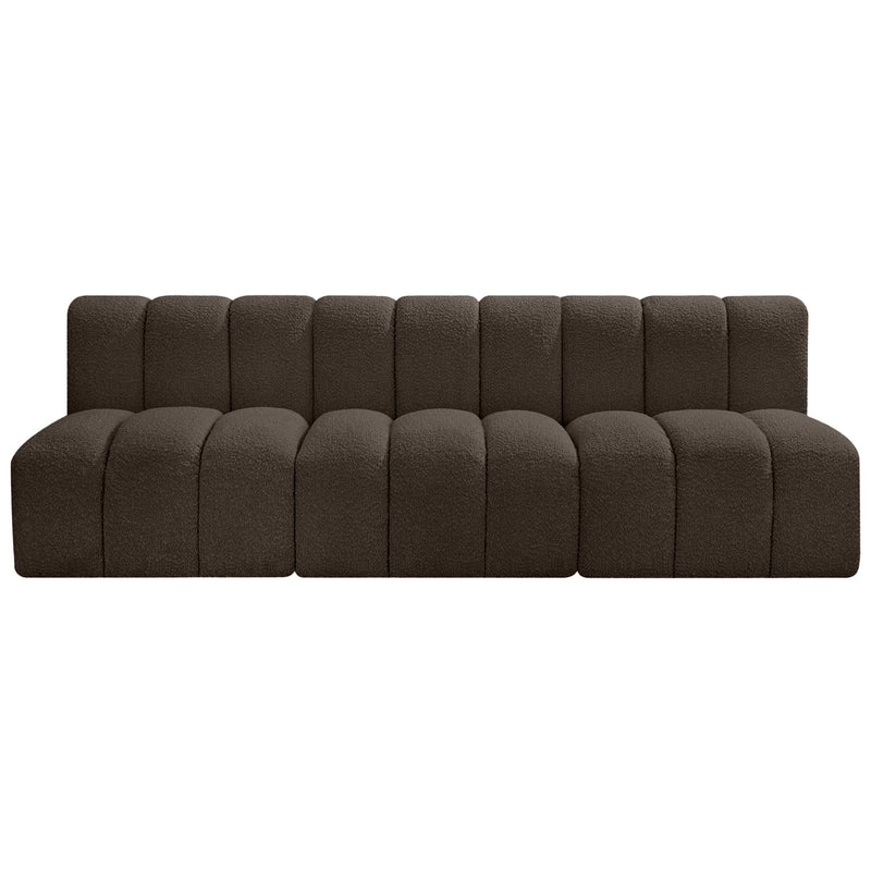 Meridian Arc Brown Boucle Fabric 3 pc Modular Sectional IMAGE 4