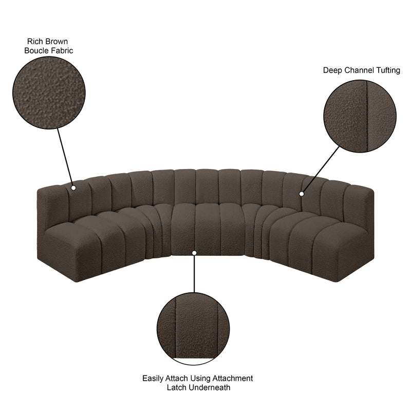 Meridian Arc Brown Boucle Fabric 5 pc Modular Sectional IMAGE 9