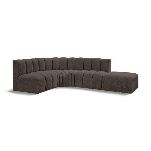 Meridian Arc Brown Boucle Fabric 5 pc Modular Sectional IMAGE 1