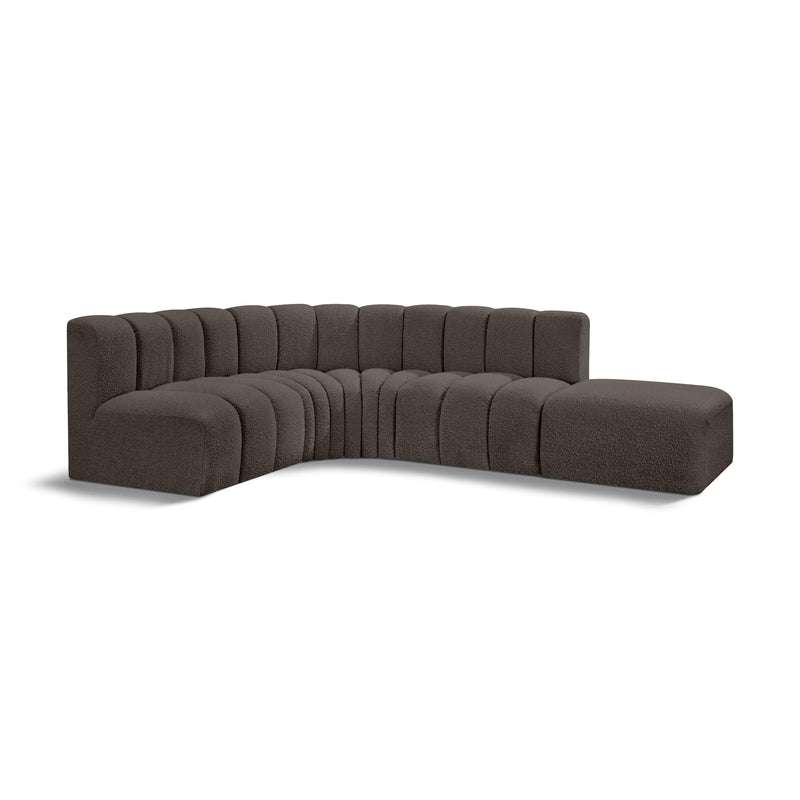Meridian Arc Brown Boucle Fabric 5 pc Modular Sectional IMAGE 1