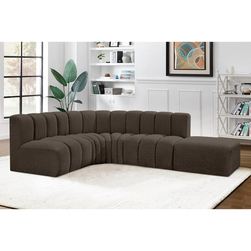 Meridian Arc Brown Boucle Fabric 5 pc Modular Sectional IMAGE 2