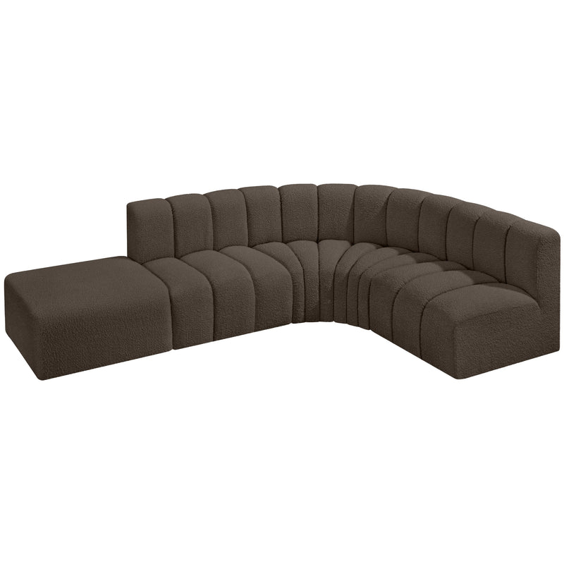 Meridian Arc Brown Boucle Fabric 5 pc Modular Sectional IMAGE 4
