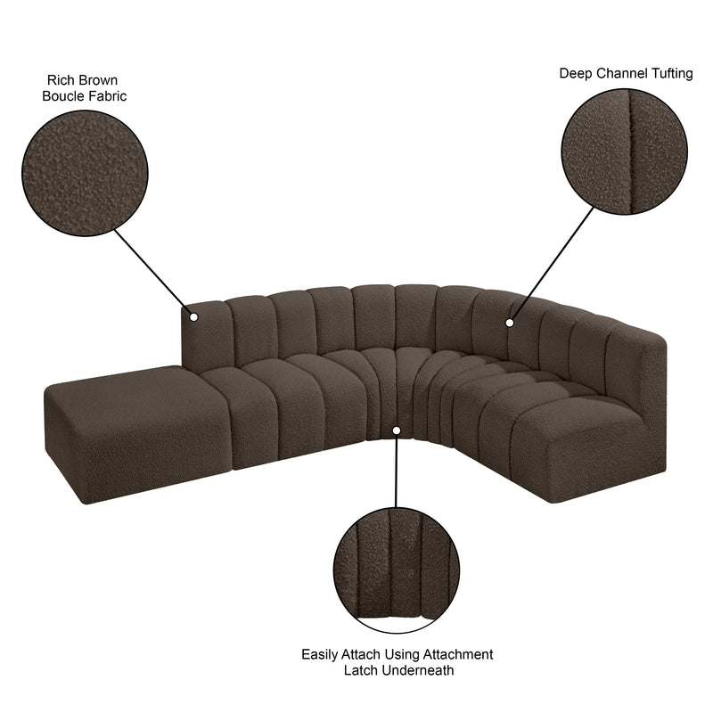 Meridian Arc Brown Boucle Fabric 5 pc Modular Sectional IMAGE 8
