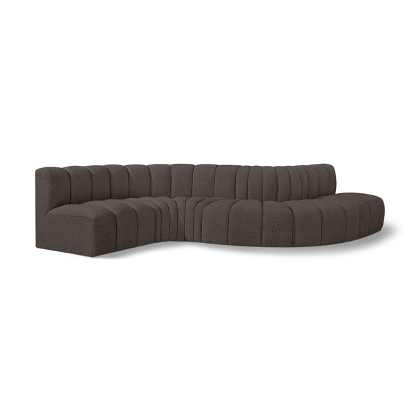 Meridian Arc Brown Boucle Fabric 6 pc Modular Sectional IMAGE 1