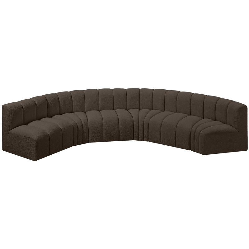 Meridian Arc Brown Boucle Fabric 6 pc Modular Sectional IMAGE 4
