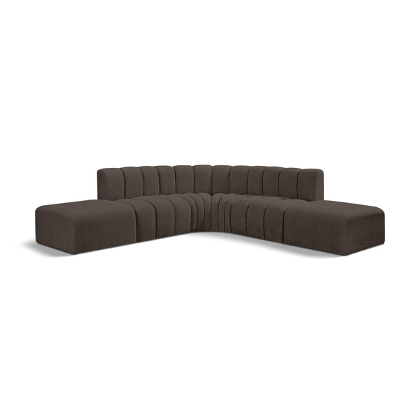 Meridian Arc Brown Boucle Fabric 6 pc Modular Sectional IMAGE 1