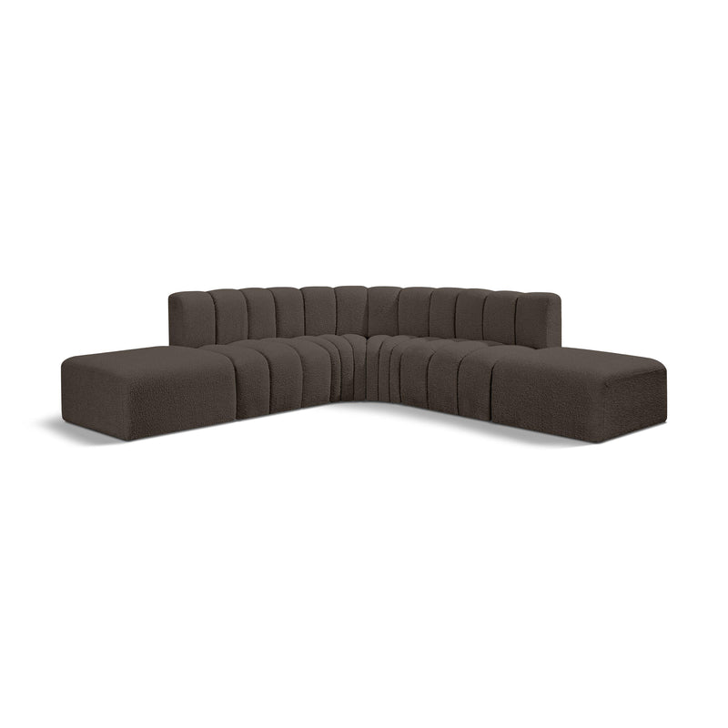Meridian Arc Brown Boucle Fabric 6 pc Modular Sectional IMAGE 1