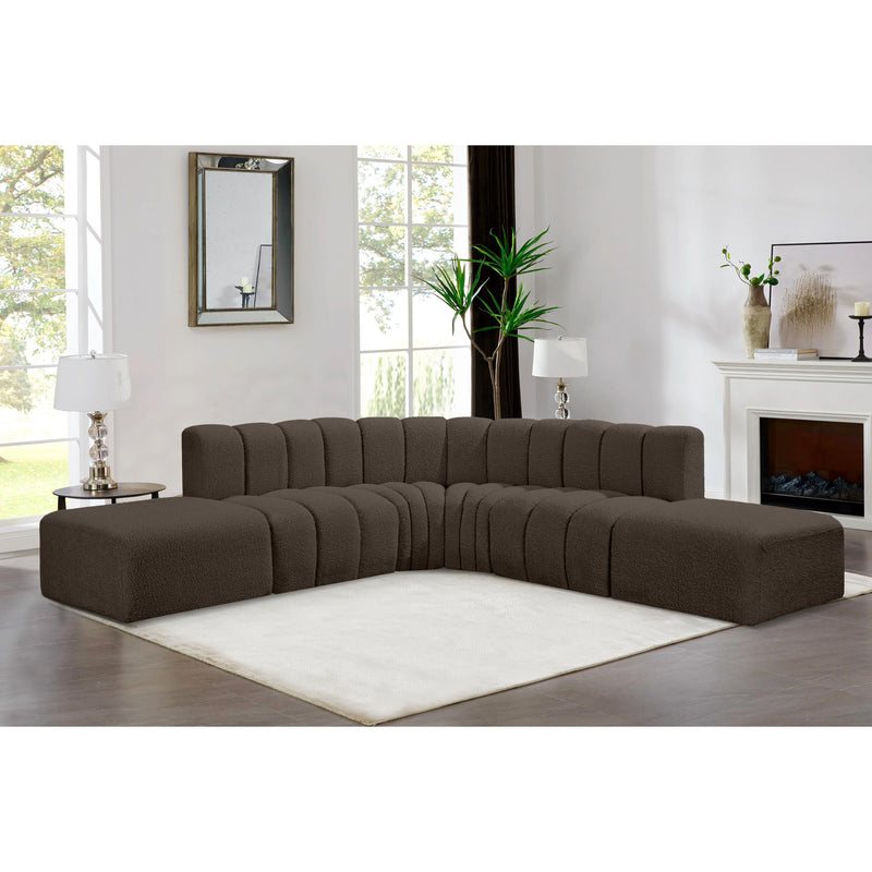 Meridian Arc Brown Boucle Fabric 6 pc Modular Sectional IMAGE 2