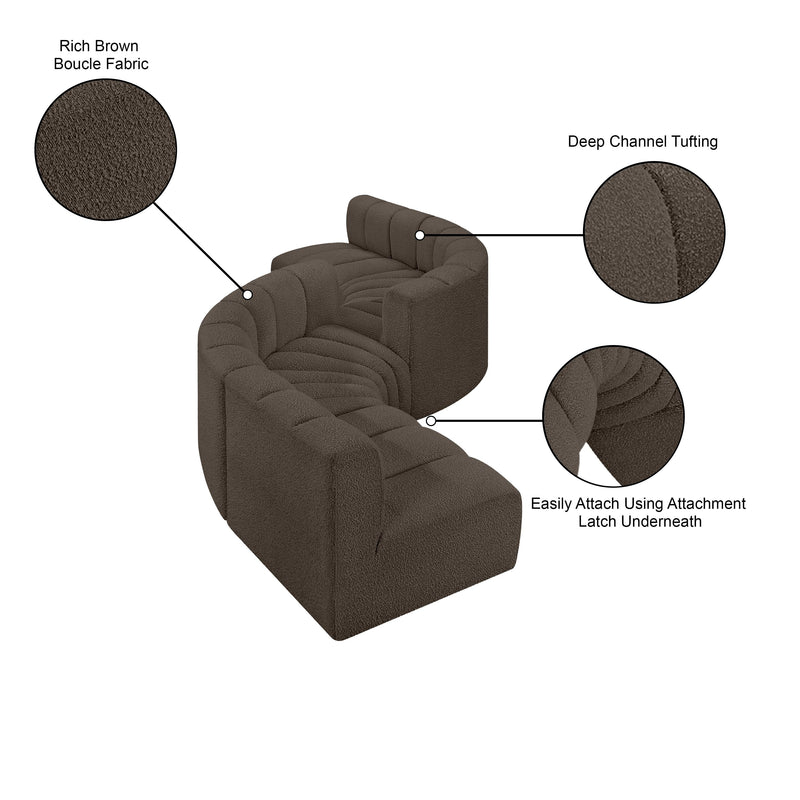 Meridian Arc Brown Boucle Fabric 6 pc Modular Sectional IMAGE 6