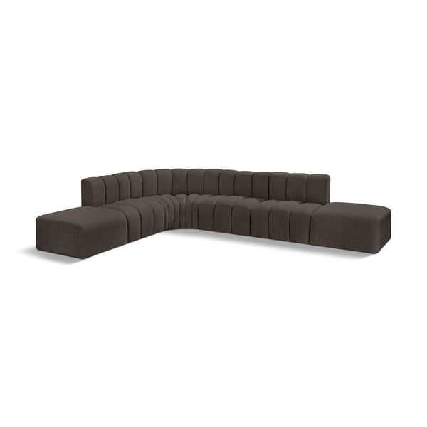 Meridian Arc Brown Boucle Fabric 7 pc Modular Sectional IMAGE 1