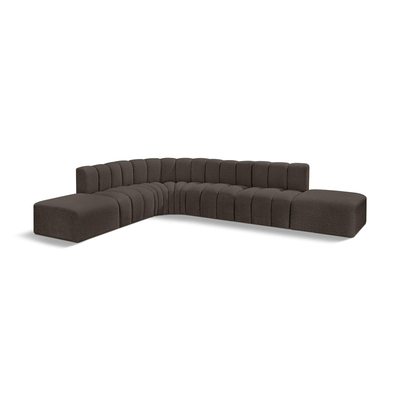 Meridian Arc Brown Boucle Fabric 7 pc Modular Sectional IMAGE 1