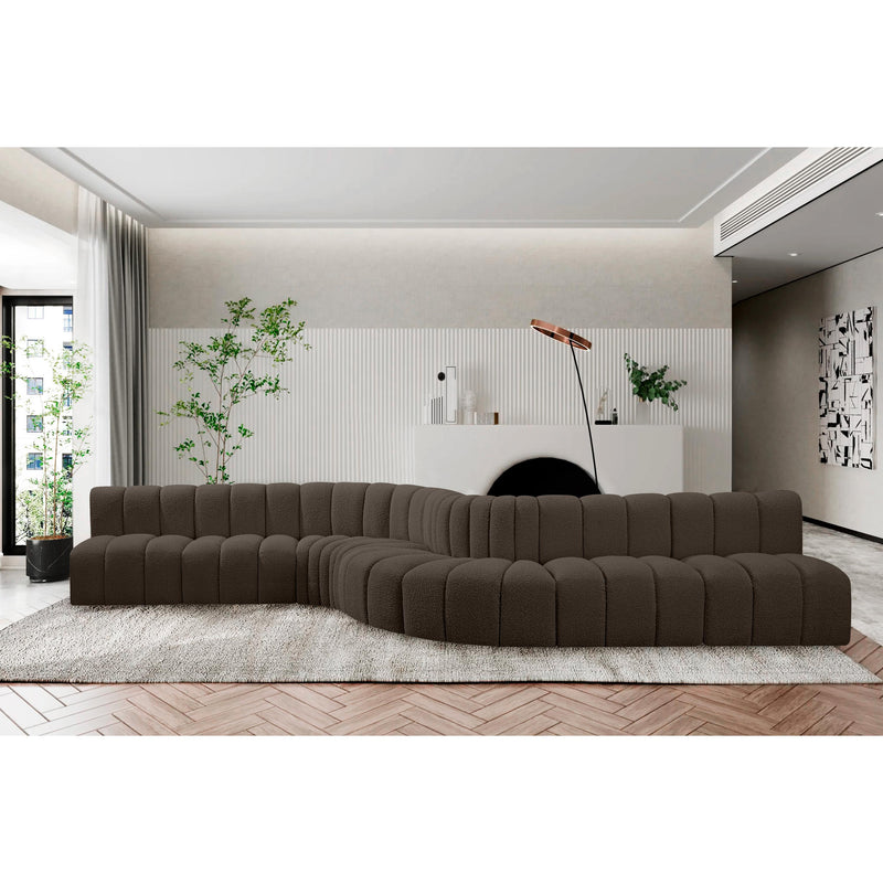 Meridian Arc Brown Boucle Fabric 8 pc Modular Sectional IMAGE 2