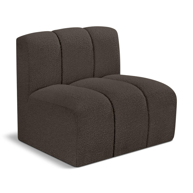 Meridian Arc Brown Boucle Fabric Straight Chair IMAGE 1