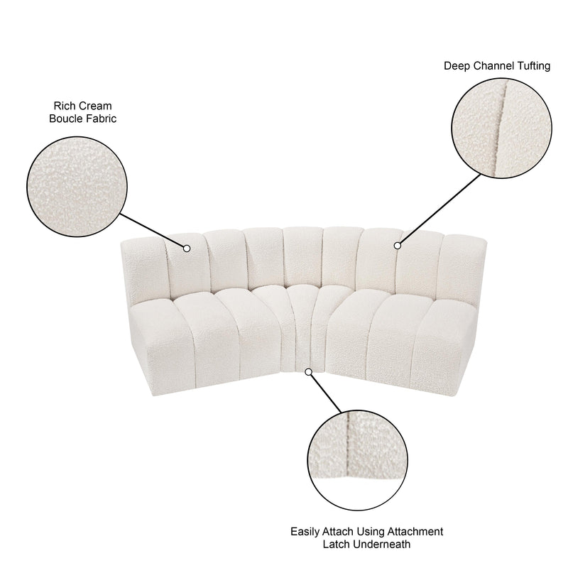 Meridian Arc Cream Boucle Fabric 3 pc Modular Sectional IMAGE 7