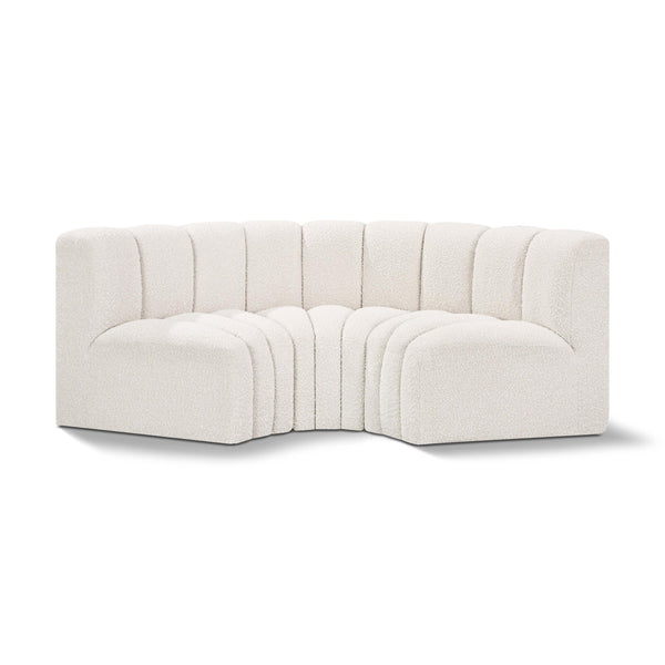 Meridian Arc Cream Boucle Fabric 3 pc Modular Sectional IMAGE 1