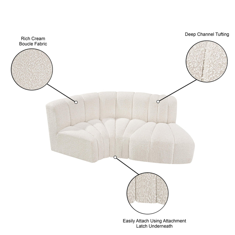 Meridian Arc Cream Boucle Fabric 3 pc Modular Sectional IMAGE 7