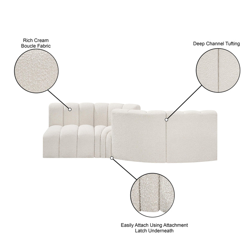 Meridian Arc Cream Boucle Fabric 4 pc Modular Sectional IMAGE 7