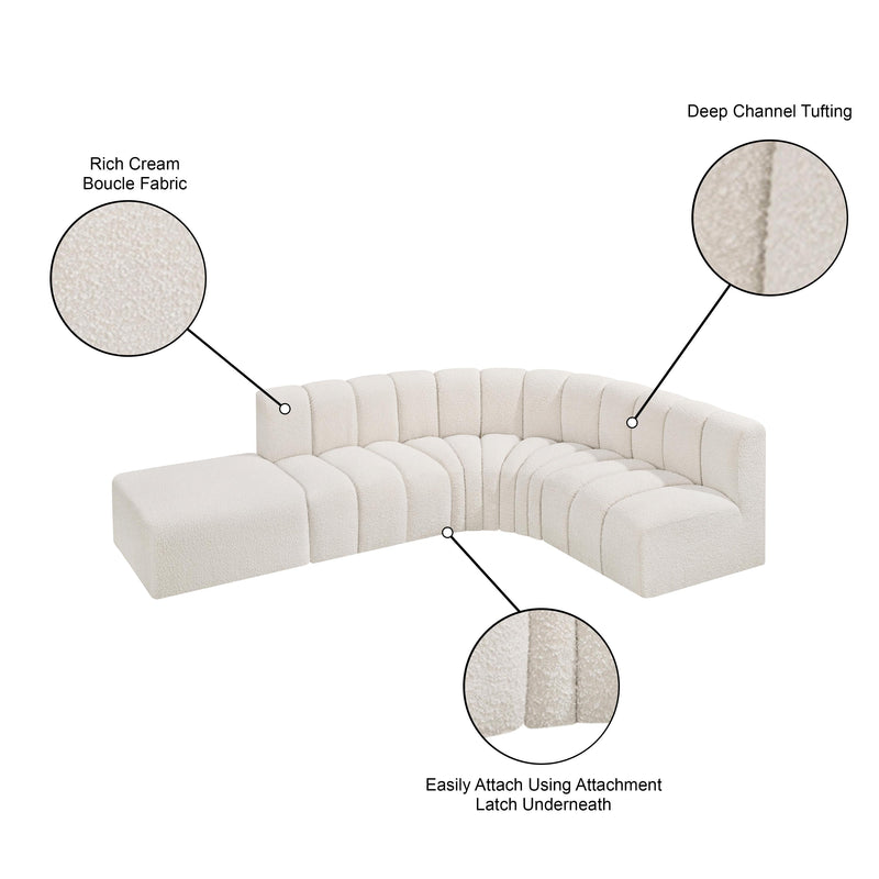 Meridian Arc Cream Boucle Fabric 5 pc Modular Sectional IMAGE 8