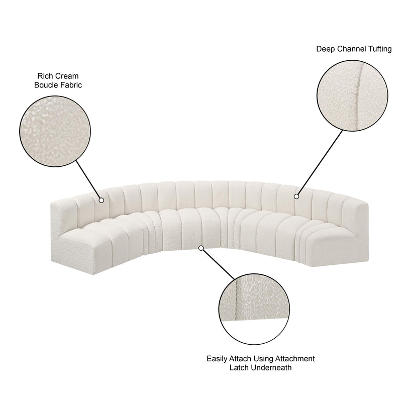 Meridian Arc Cream Boucle Fabric 6 pc Modular Sectional IMAGE 9