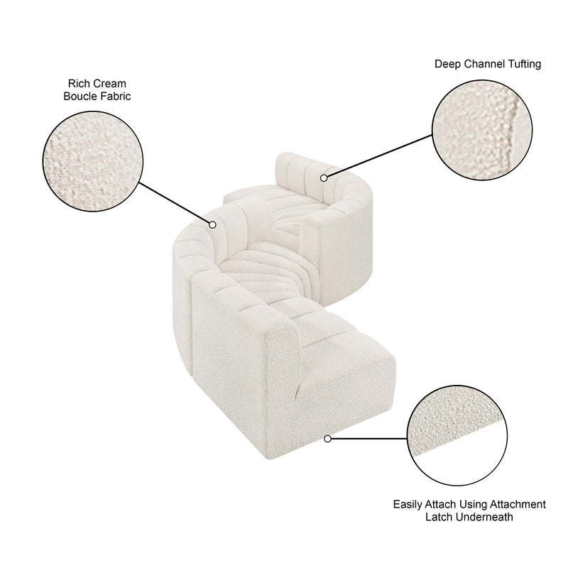 Meridian Arc Cream Boucle Fabric 6 pc Modular Sectional IMAGE 6