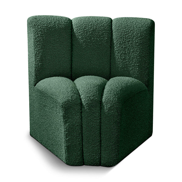 Meridian Arc Green Boucle Fabric Curved Corner IMAGE 1