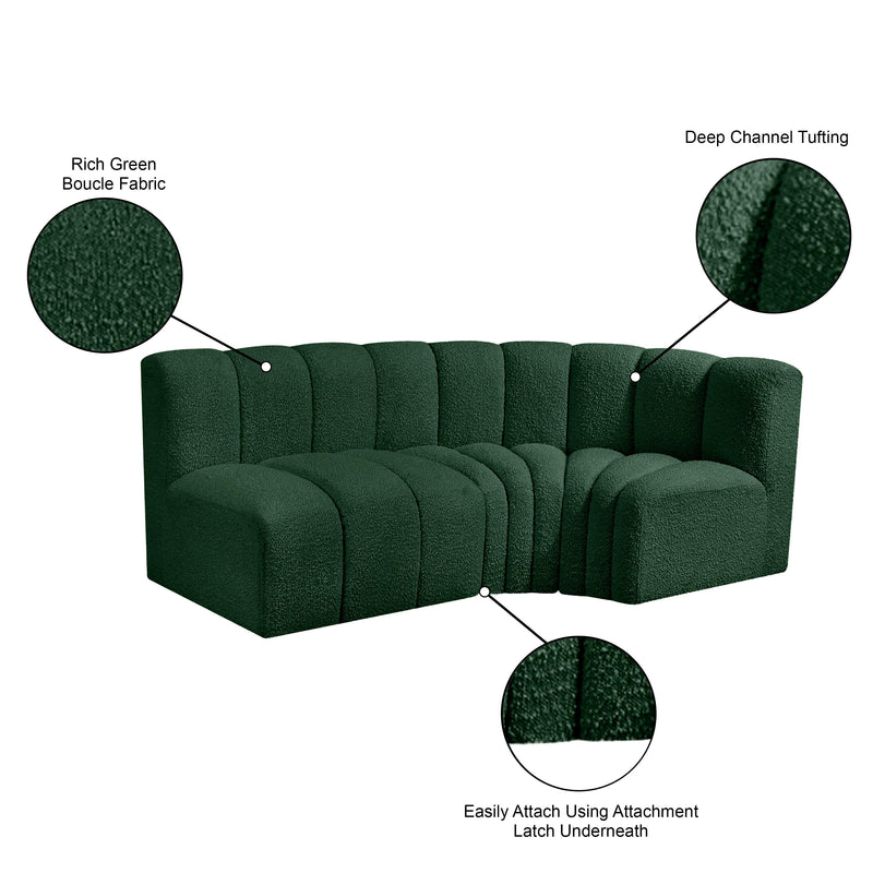 Meridian Arc Green Boucle Fabric 3 pc Modular Sectional IMAGE 7