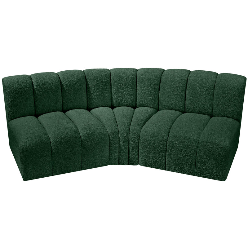 Meridian Arc Green Boucle Fabric 3 pc Modular Sectional IMAGE 4