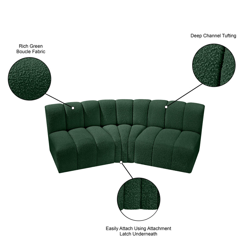 Meridian Arc Green Boucle Fabric 3 pc Modular Sectional IMAGE 7