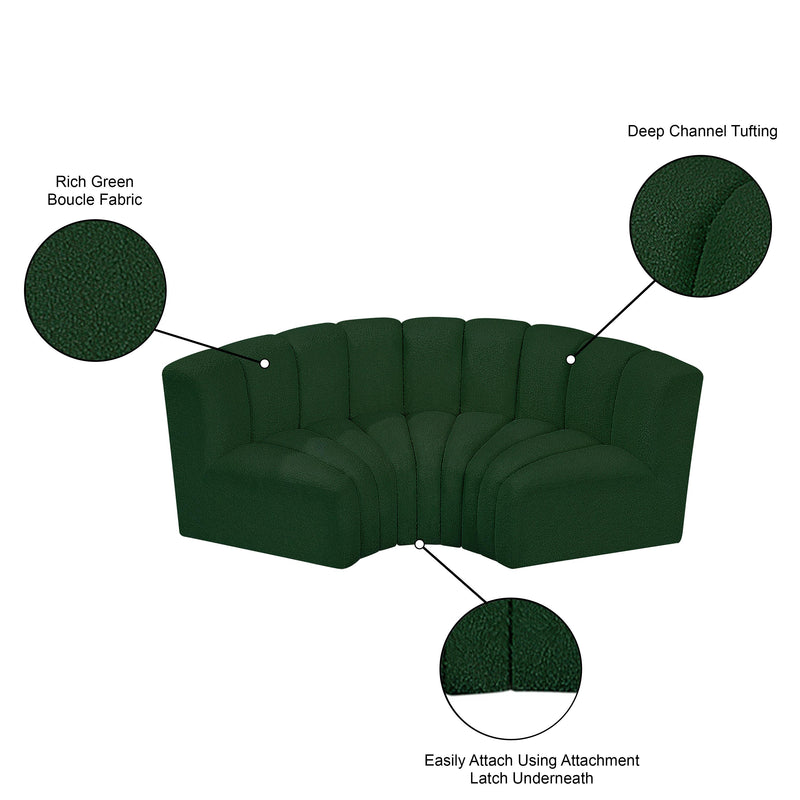 Meridian Arc Green Boucle Fabric 3 pc Modular Sectional IMAGE 8