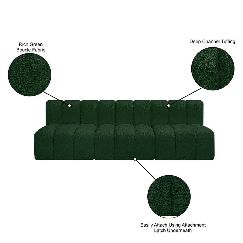 Meridian Arc Green Boucle Fabric 3 pc Modular Sectional IMAGE 8