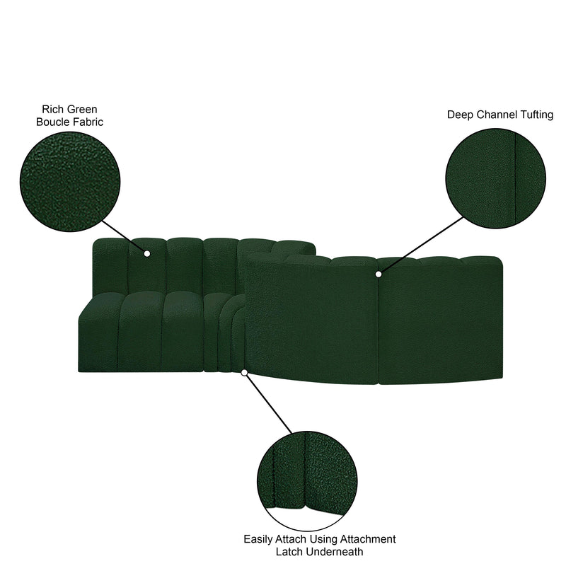 Meridian Arc Green Boucle Fabric 4 pc Modular Sectional IMAGE 7