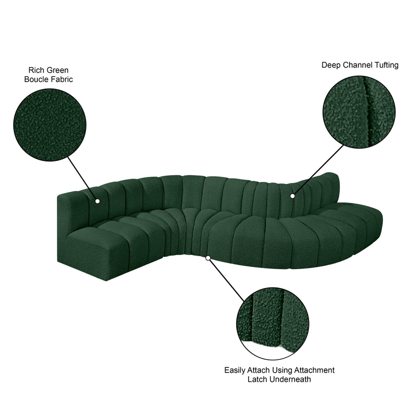 Meridian Arc Green Boucle Fabric 6 pc Modular Sectional IMAGE 8