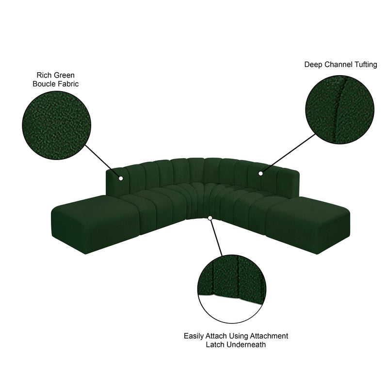 Meridian Arc Green Boucle Fabric 6 pc Modular Sectional IMAGE 8