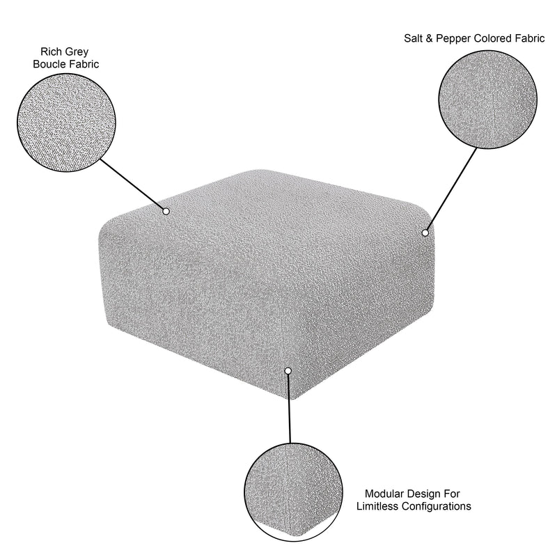 Meridian Arc Grey Boucle Fabric Ottoman IMAGE 6