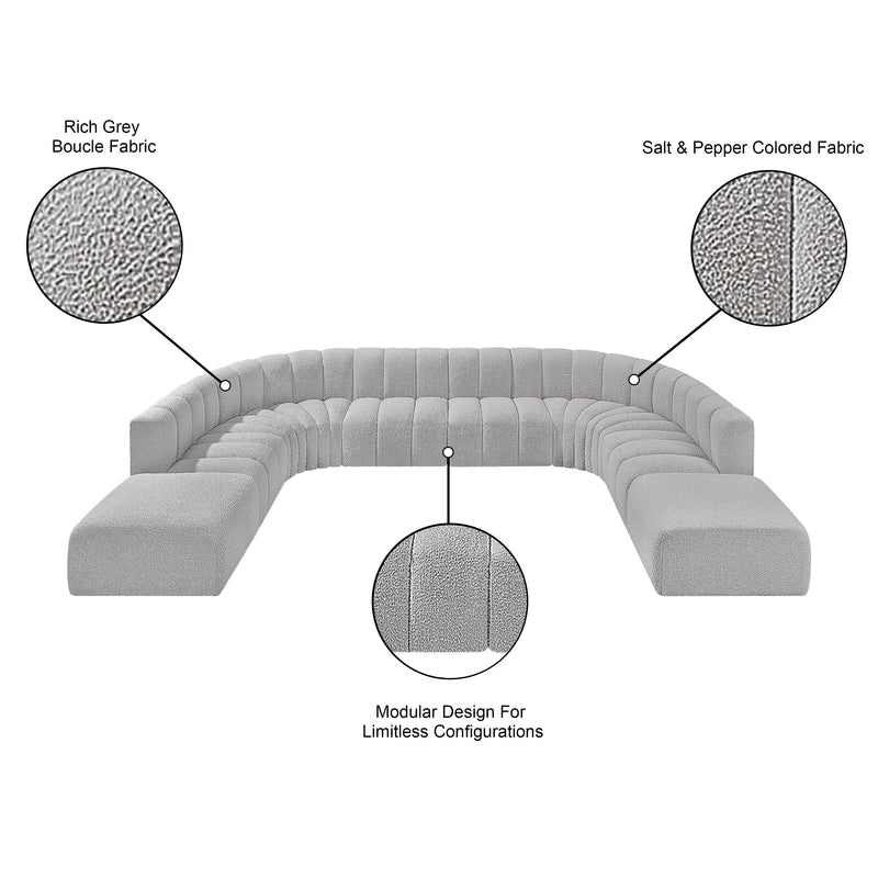 Meridian Arc Grey Boucle Fabric 10 pc Modular Sectional IMAGE 10