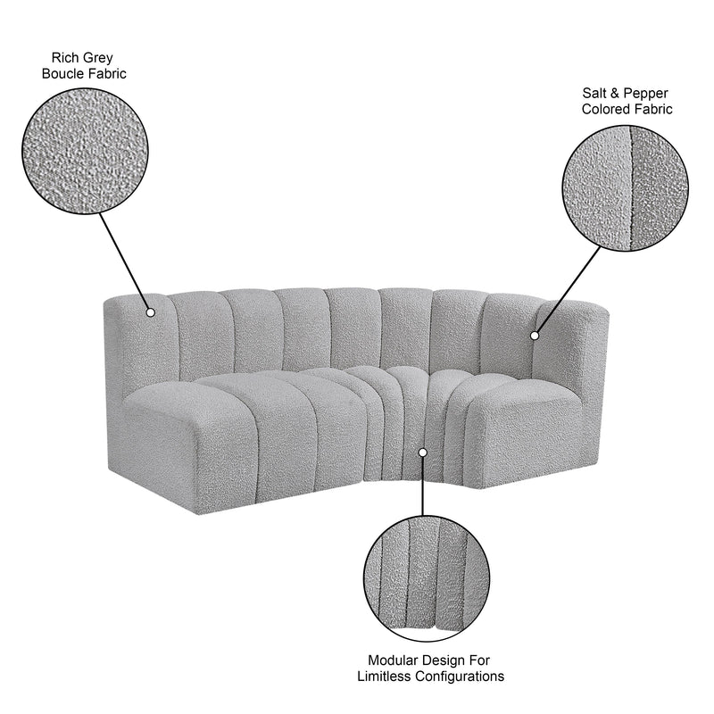 Meridian Arc Grey Boucle Fabric 3 pc Modular Sectional IMAGE 7