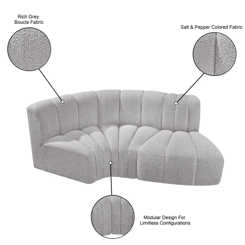 Meridian Arc Grey Boucle Fabric 3 pc Modular Sectional IMAGE 7