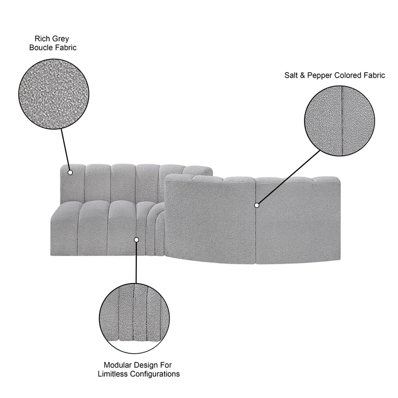 Meridian Arc Grey Boucle Fabric 4 pc Modular Sectional IMAGE 8