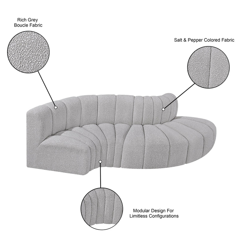 Meridian Arc Grey Boucle Fabric 4 pc Modular Sectional IMAGE 7
