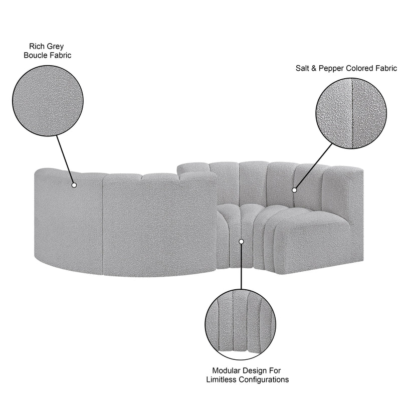 Meridian Arc Grey Boucle Fabric 4 pc Modular Sectional IMAGE 9