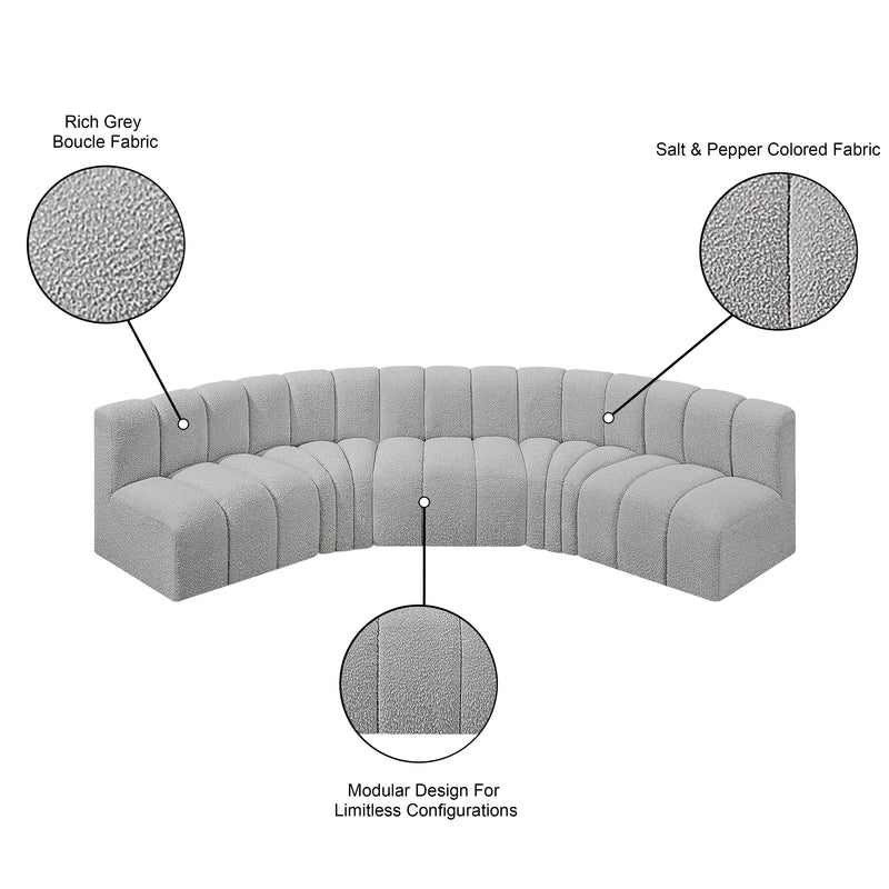 Meridian Arc Grey Boucle Fabric 5 pc Modular Sectional IMAGE 9