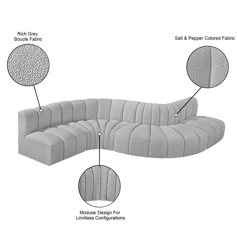 Meridian Arc Grey Boucle Fabric 6 pc Modular Sectional IMAGE 8
