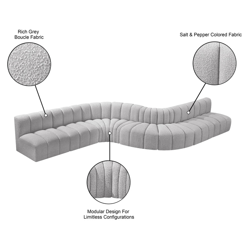 Meridian Arc Grey Boucle Fabric 8 pc Modular Sectional IMAGE 11