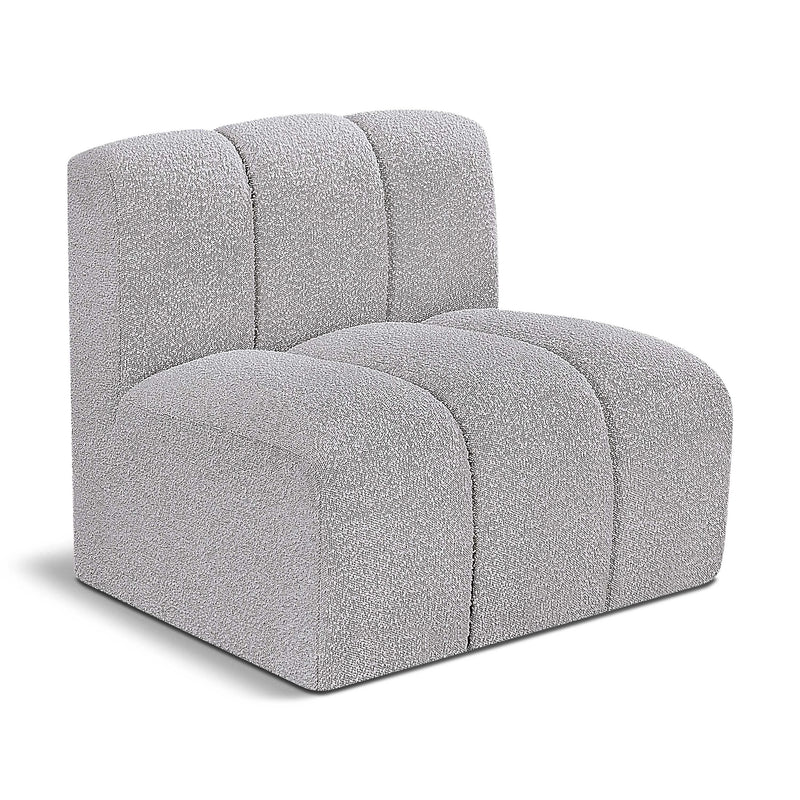 Meridian Arc Grey Boucle Fabric Straight Chair IMAGE 1