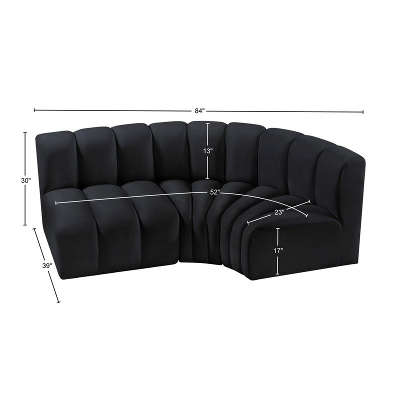 Meridian Arc Black Velvet 3 pc Modular Sectional IMAGE 10