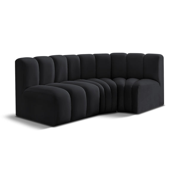Meridian Arc Black Velvet 3 pc Modular Sectional IMAGE 1