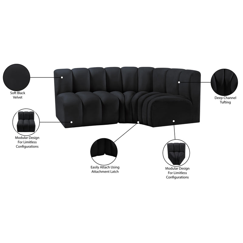 Meridian Arc Black Velvet 3 pc Modular Sectional IMAGE 9