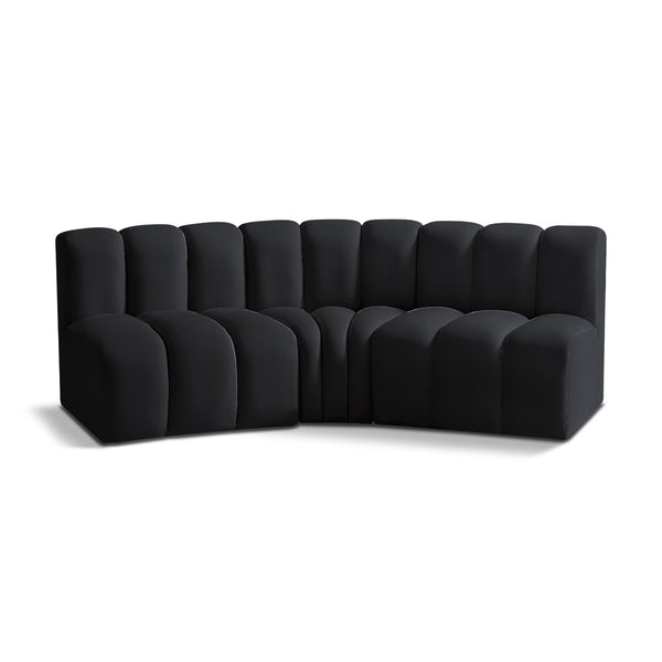 Meridian Arc Black Velvet 3 pc Modular Sectional IMAGE 1