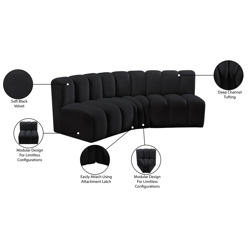 Meridian Arc Black Velvet 3 pc Modular Sectional IMAGE 9